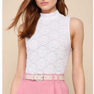 Lulus Flawless Instinct Ivory Textured Lace Mock Neck Top White - Size XS